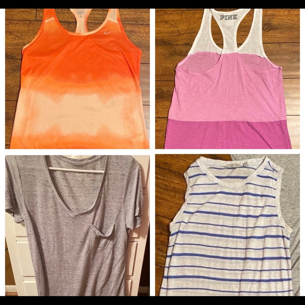 1 PINK & 1 Nike sz small razor back T 1 Athleta (Small) and 1 Mossimo (Med) tops